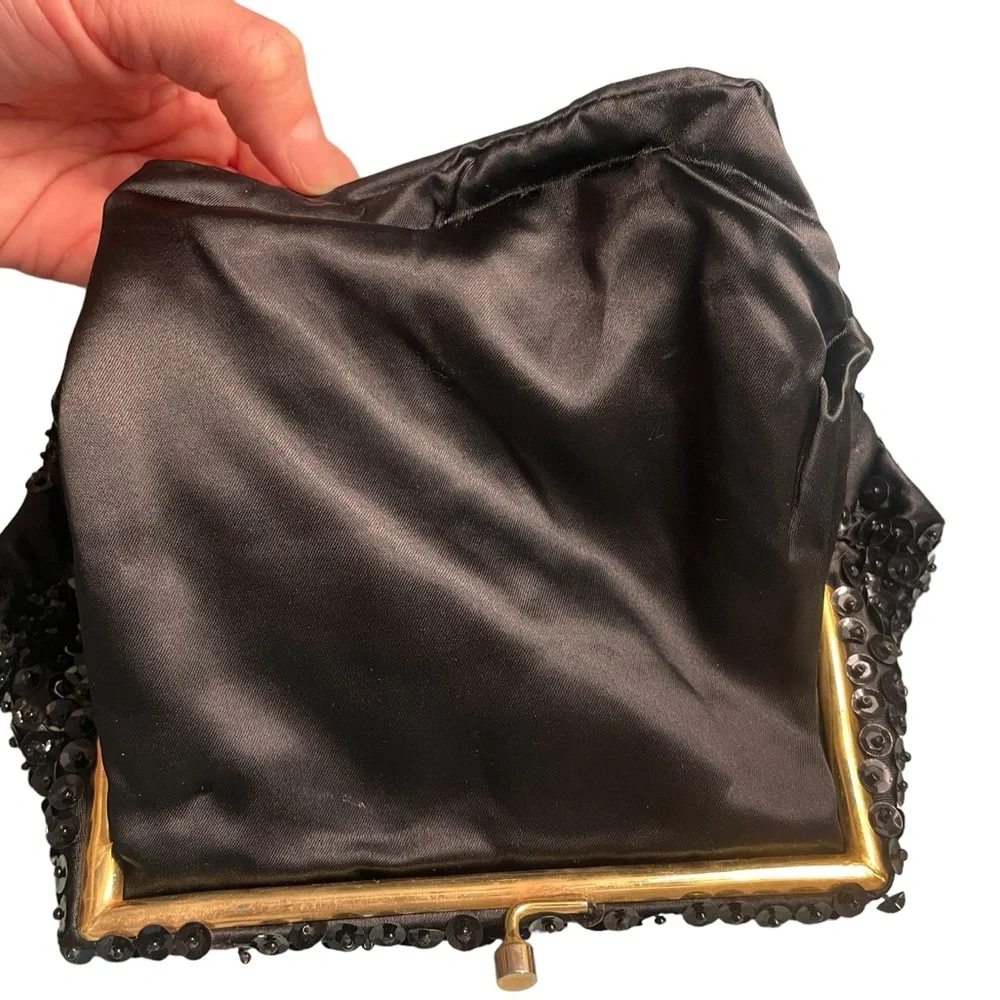 Vintage 50’s Grande Maison Blanche handmade evening clutch beading black gold